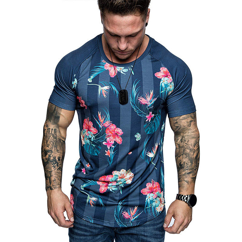 Digital Printing Style Round Collar Short Sleeves