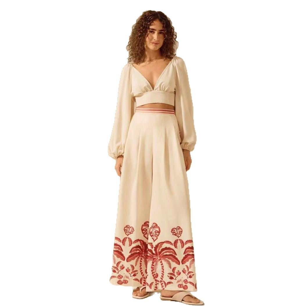 Women's Printed Casual Loose High-Waist Wide-Leg Pants