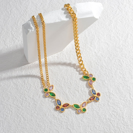 Four-color Butterfly Stainless Steel Necklace With Diamond Accents