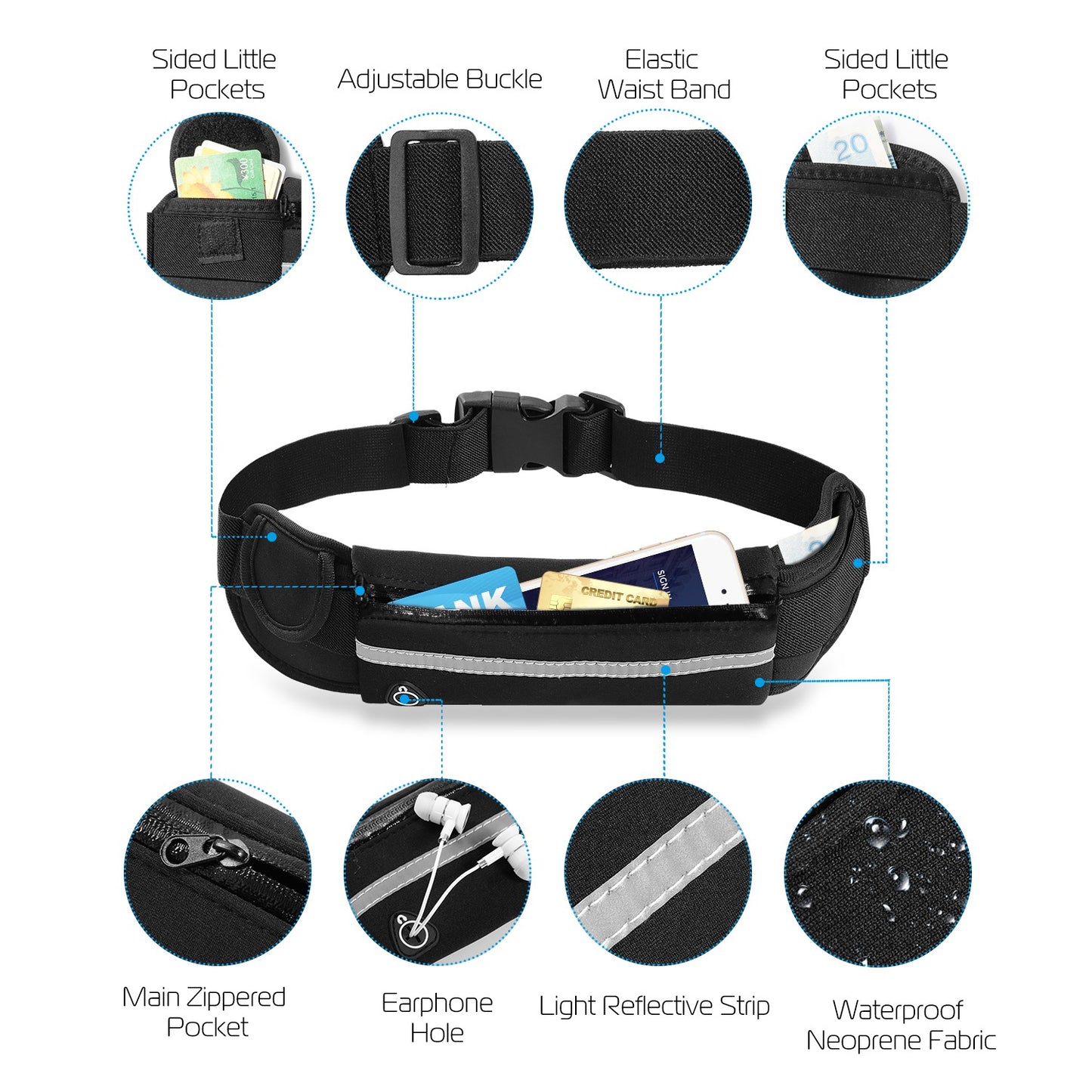 1Pc Sports Waist Bag Running Belt Pack Waterproof Adjustable Waist Pouch