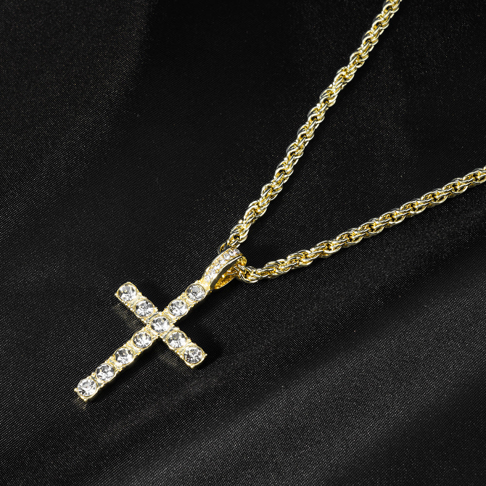 Diamond-encrusted Cross Pendant With A 4mm Twisted-link Necklace