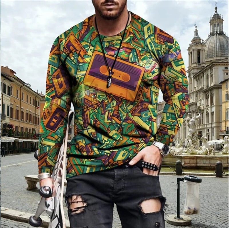 Creative Personality Map 3D Printed T-shirt Spring, Summer And Autumn Casual Breathable Long Sleeves