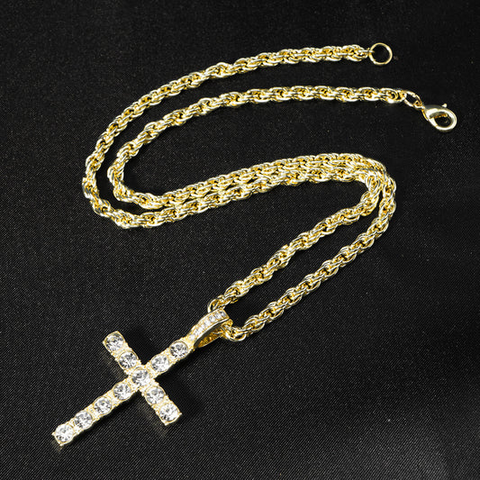 Diamond-encrusted Cross Pendant With A 4mm Twisted-link Necklace