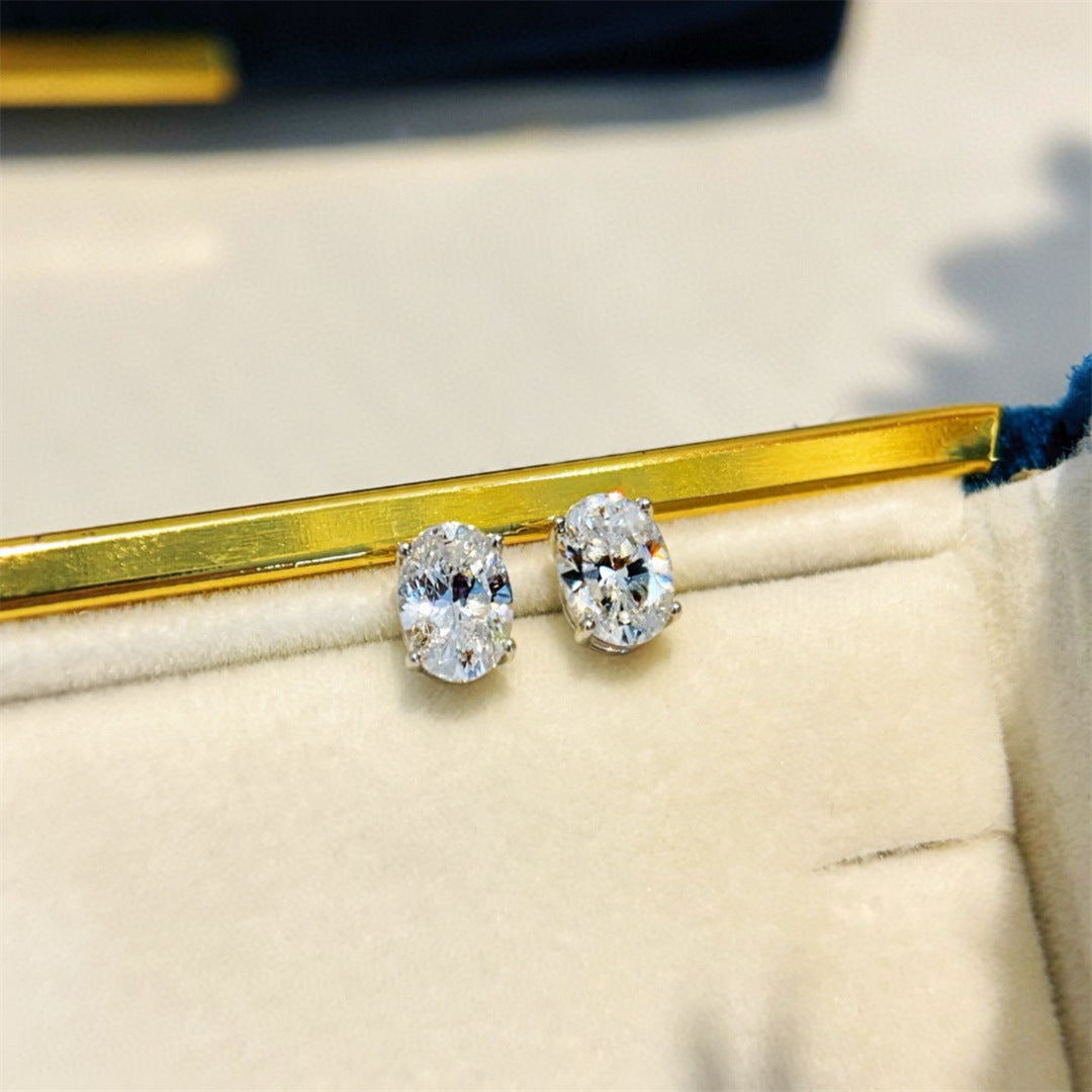 S925 Silver Egg-shaped Cut Stud Earrings