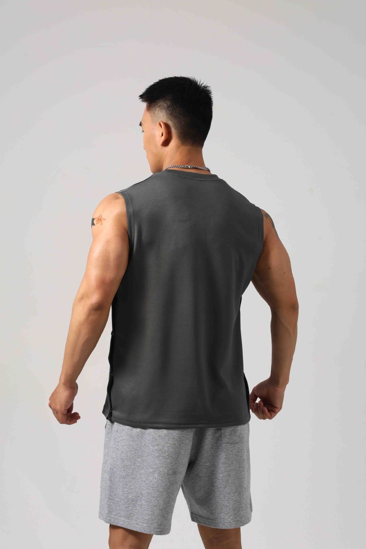 Korean Style Fitness Sports Loose Vest Can Be Opened On Both Sides Hidden Hook Design