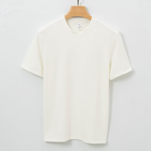Men's Short T-shirt With A Crew Neck Made From Long-pile Fabric For Warmth