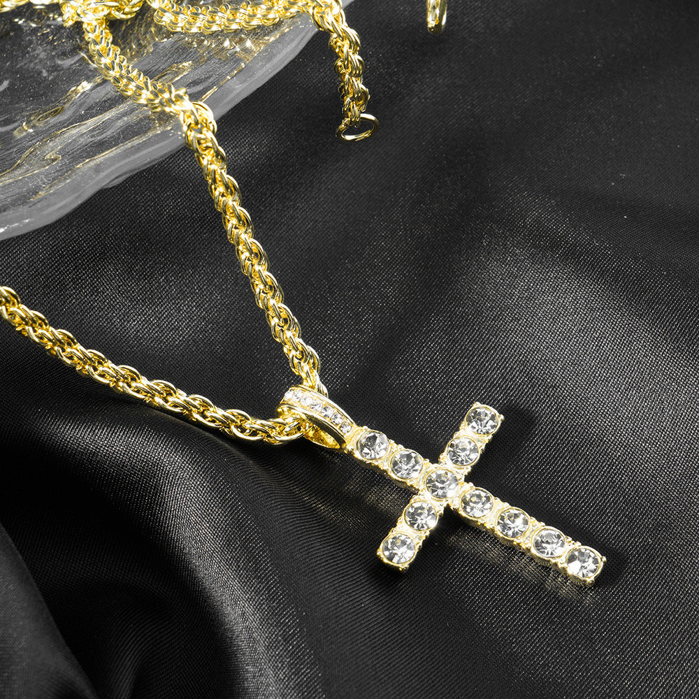 Diamond-encrusted Cross Pendant With A 4mm Twisted-link Necklace