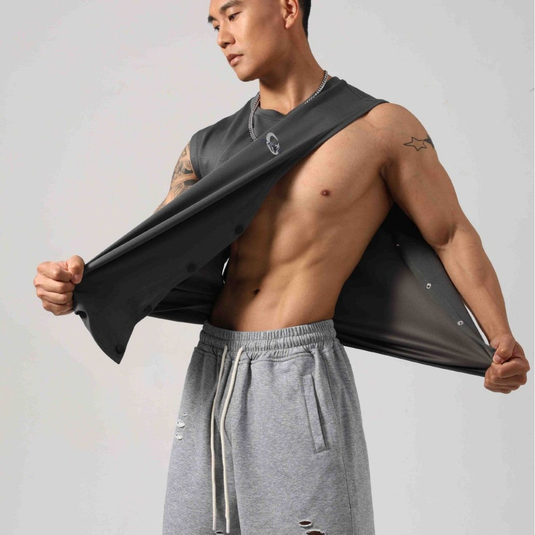 Korean Style Fitness Sports Loose Vest Can Be Opened On Both Sides Hidden Hook Design
