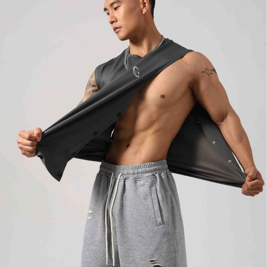 Korean Style Fitness Sports Loose Vest Can Be Opened On Both Sides Hidden Hook Design