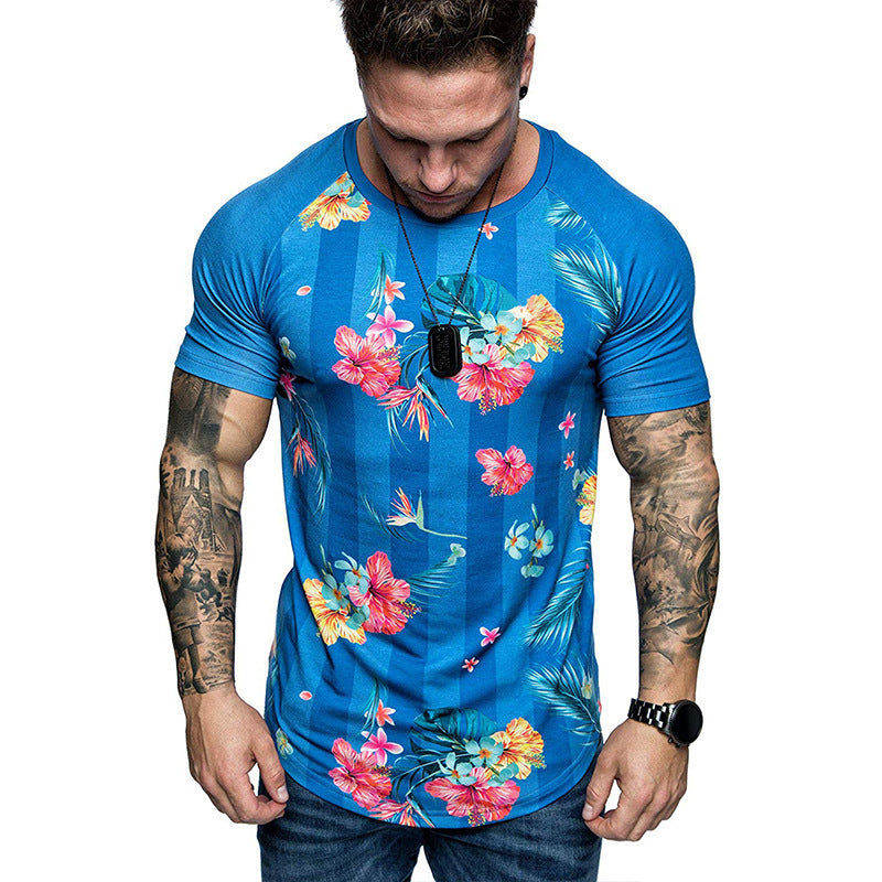 Digital Printing Style Round Collar Short Sleeves