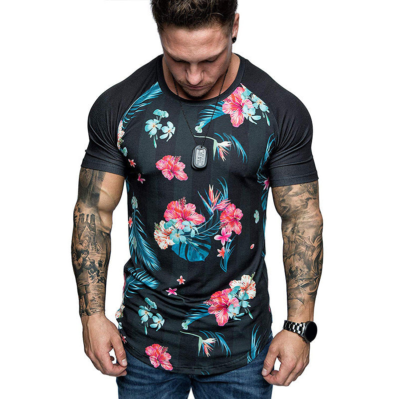 Digital Printing Style Round Collar Short Sleeves
