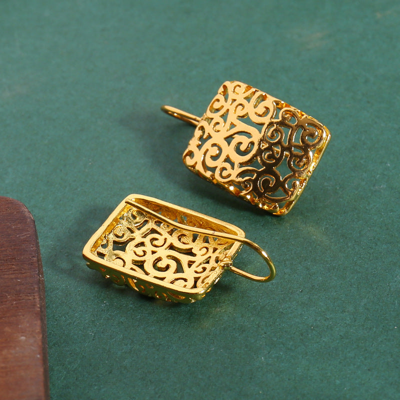 Hollow-out Creative Square Carved Openwork Ear Hooks Women's Fashion Commuter Earrings