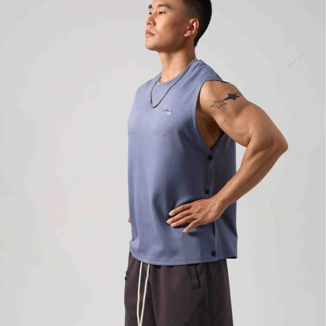 Korean Style Fitness Sports Loose Vest Can Be Opened On Both Sides Hidden Hook Design