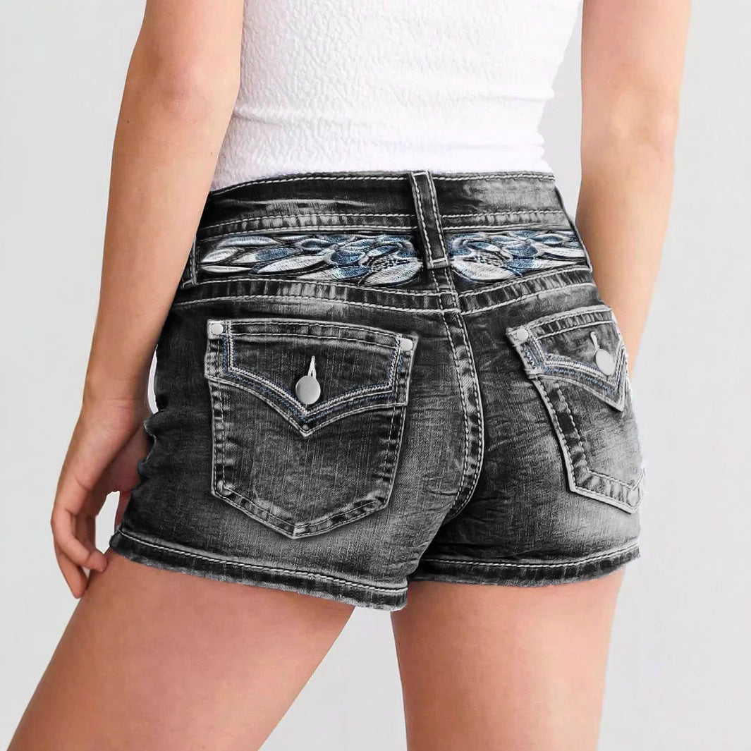 Women's Slim-fit Embroidered Fashion Denim Shorts