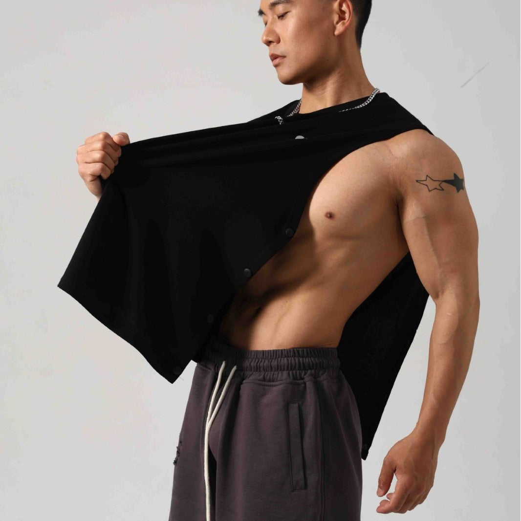 Korean Style Fitness Sports Loose Vest Can Be Opened On Both Sides Hidden Hook Design