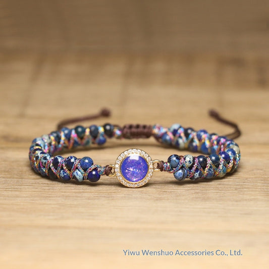 Retro Opal Natural Stone Bracelet, Double-layer Braided And Adjustable