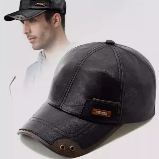 Winter Warm Windproof Snowproof Leather Fleece-lined Baseball Cap