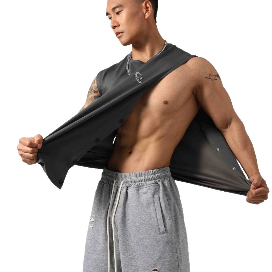 Korean Style Fitness Sports Loose Vest Can Be Opened On Both Sides Hidden Hook Design