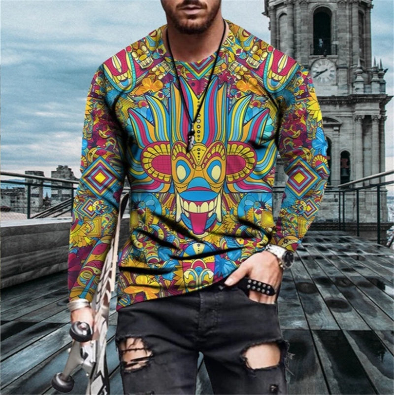 Creative Personality Map 3D Printed T-shirt Spring, Summer And Autumn Casual Breathable Long Sleeves