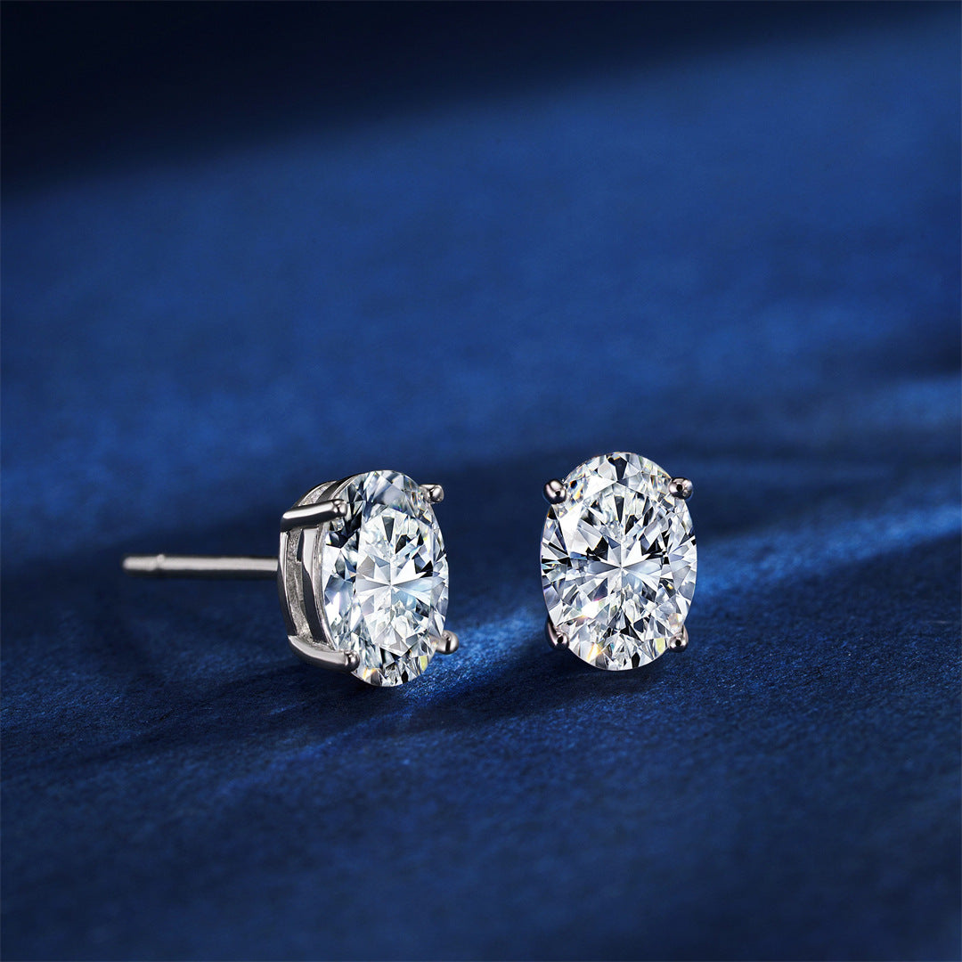 S925 Silver Egg-shaped Cut Stud Earrings