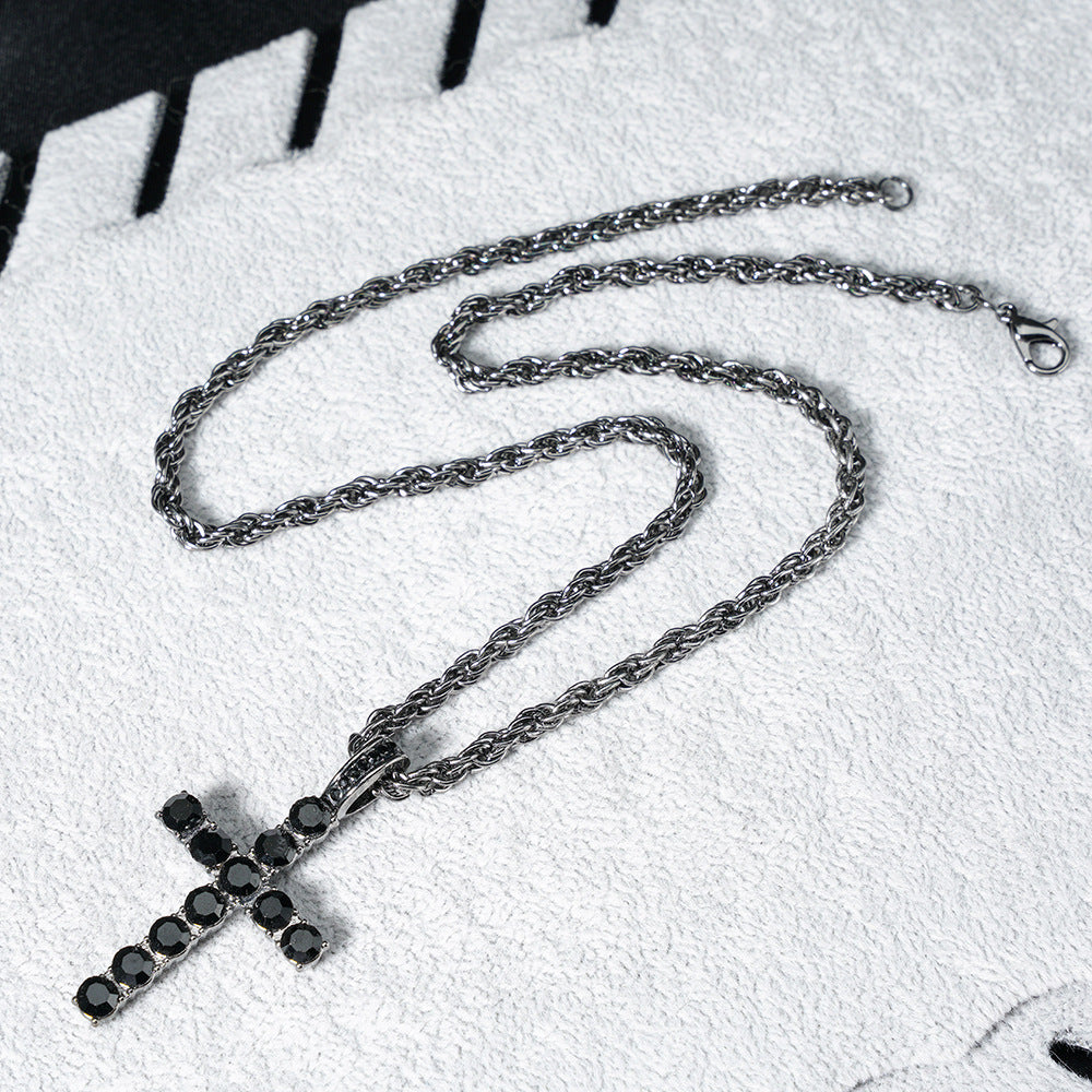 Diamond-encrusted Cross Pendant With A 4mm Twisted-link Necklace