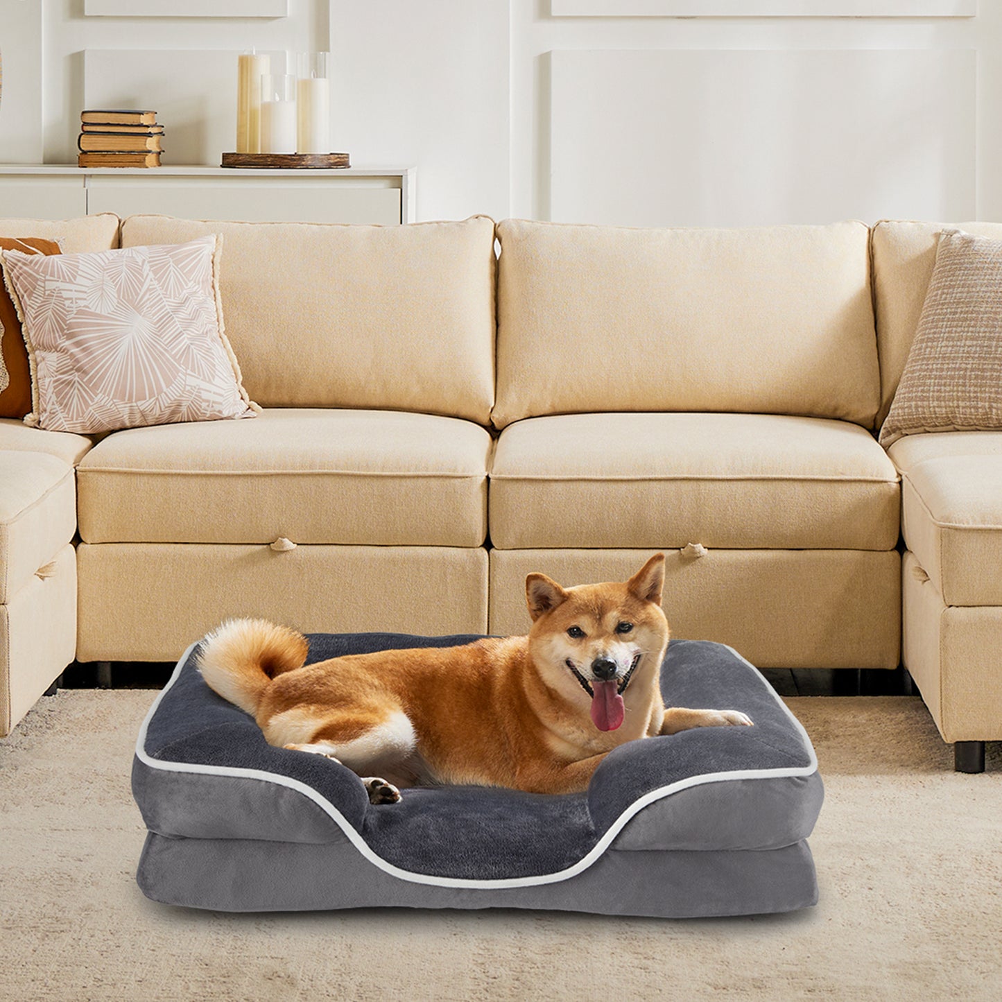 Memory Foam Pet Bed For Small Dogs & Cats With Washable Removable Cover Non-Slip Base Waterproof Liner