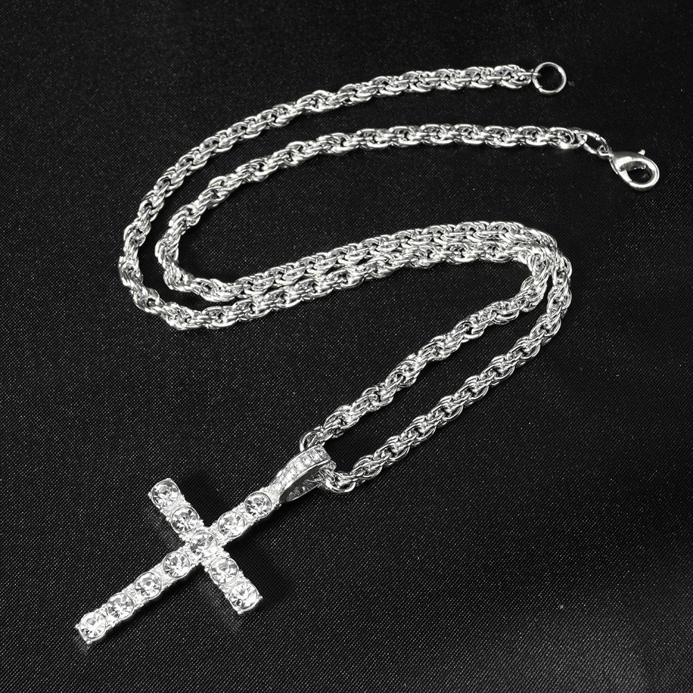 Diamond-encrusted Cross Pendant With A 4mm Twisted-link Necklace