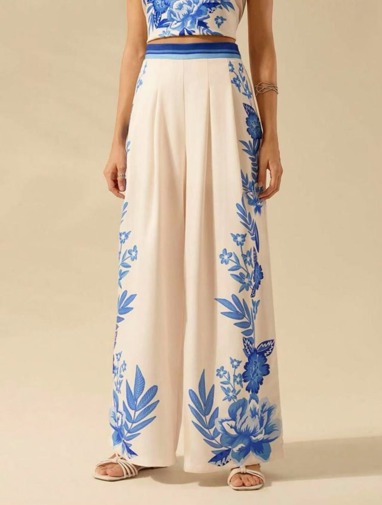 Women's Printed Casual Loose High-Waist Wide-Leg Pants