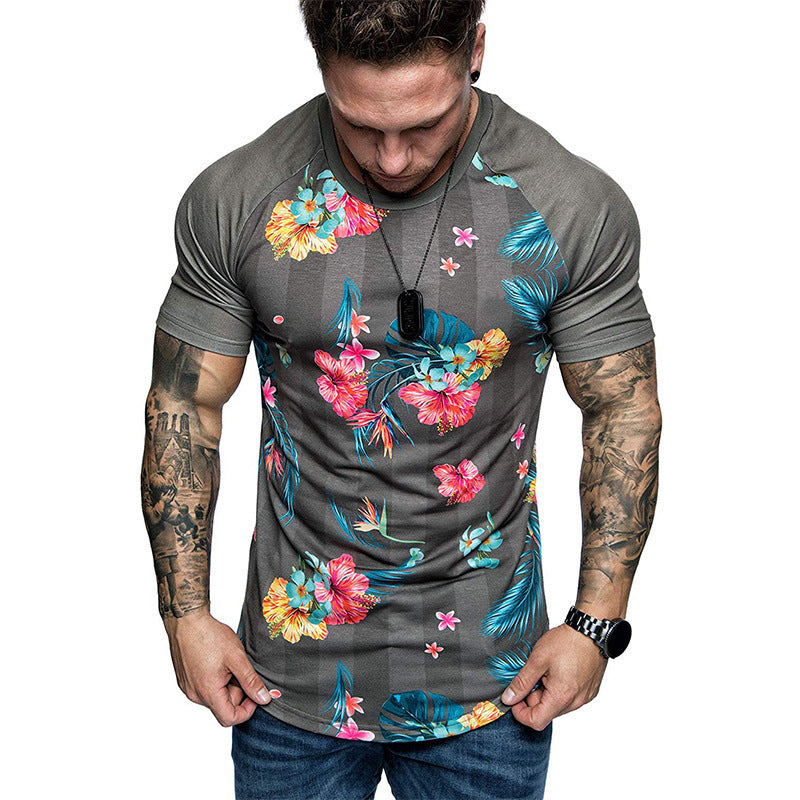 Digital Printing Style Round Collar Short Sleeves
