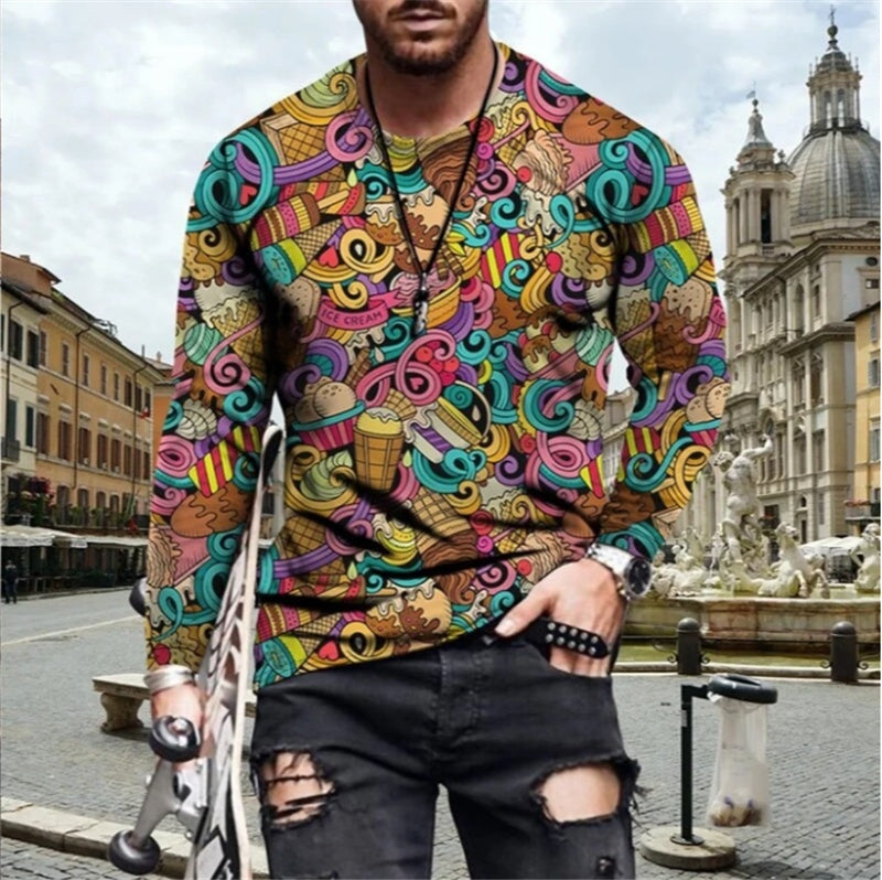 Creative Personality Map 3D Printed T-shirt Spring, Summer And Autumn Casual Breathable Long Sleeves