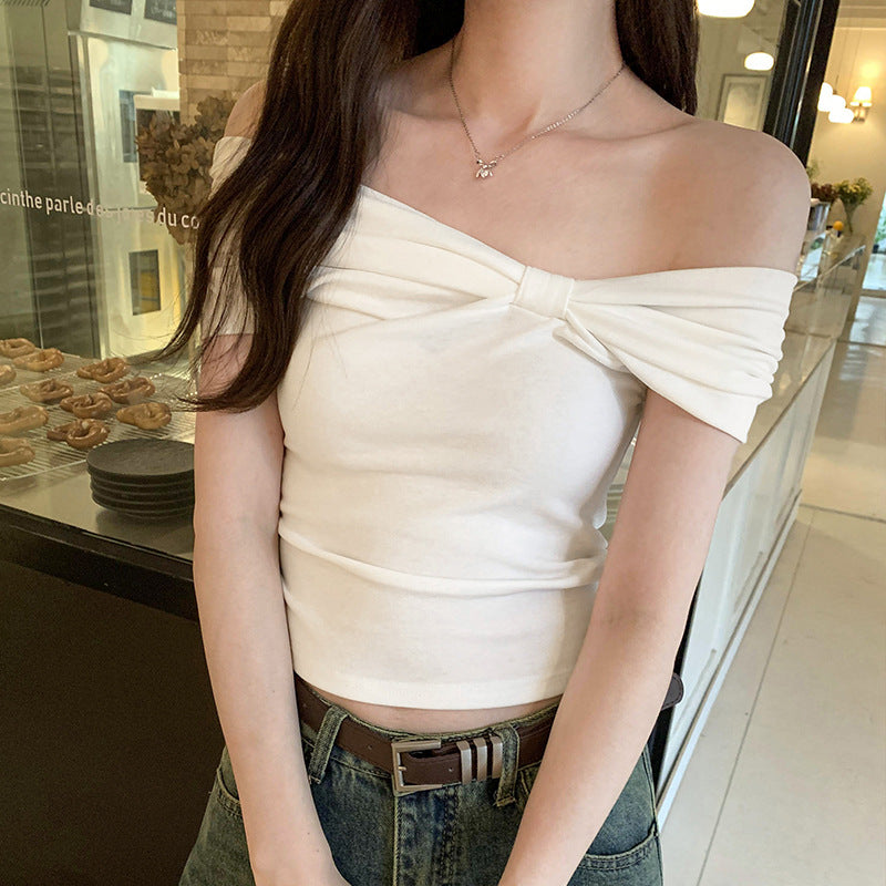 Summer Off-shoulder Sweet-and-spicy Cropped Top With Bow For Students
